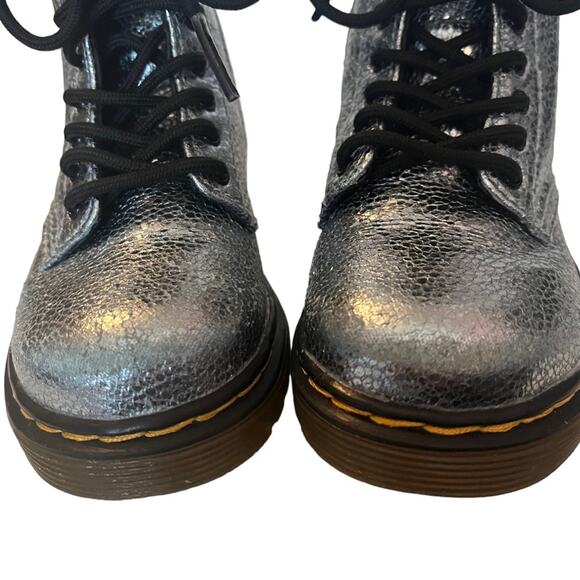 DR. MARTENS Crinkle Metallic Silver Sparkle Combat Boots 1460T Little Girls 7 - Picture 11 of 11